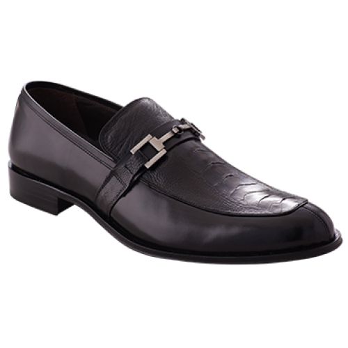 Mezlan "Biola" Black Genuine Ostrich / Calf Leather Loafer Shoes